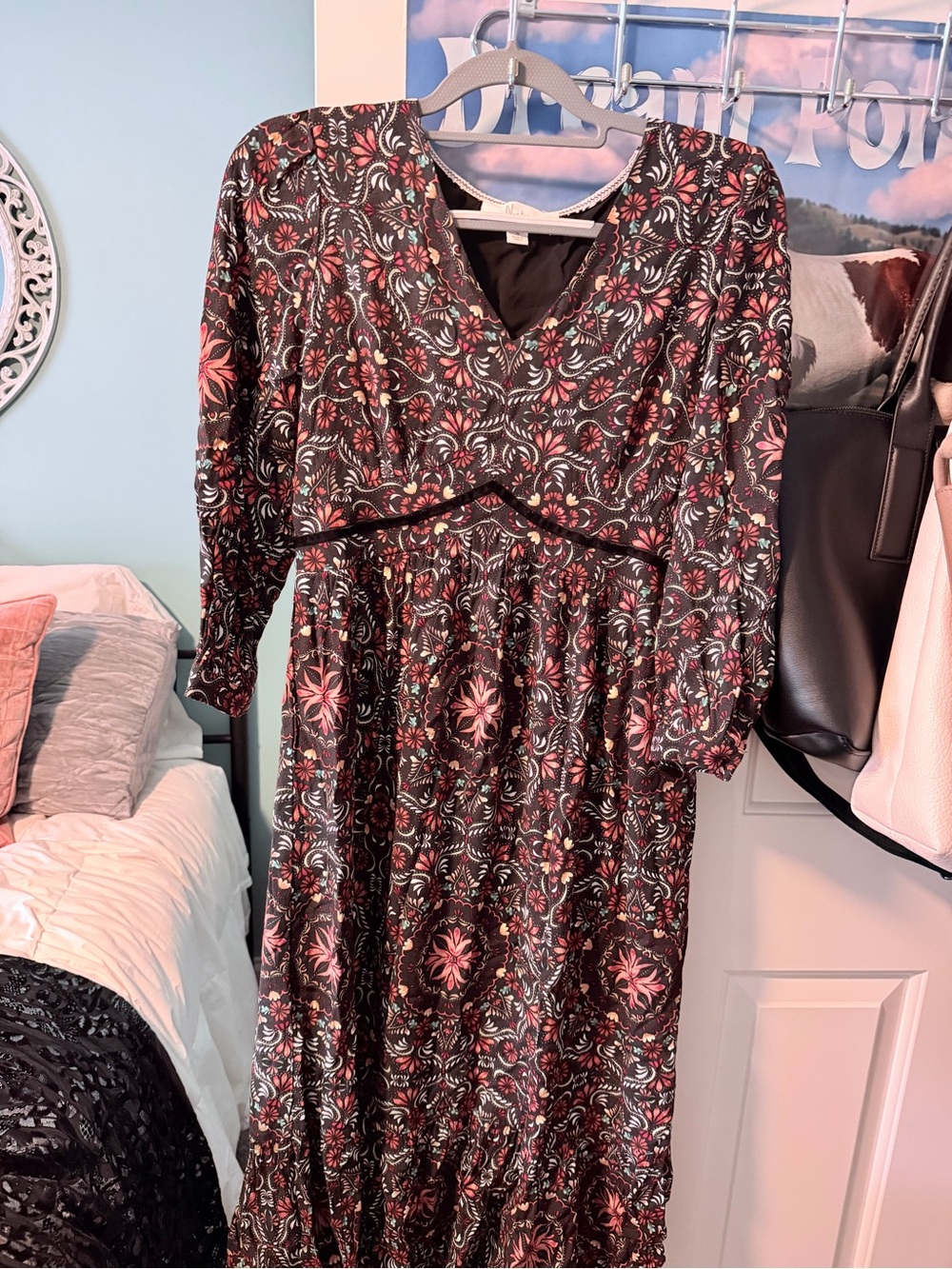 Nurture by Lamaze Black Maxi Dress with Pink Floral Pattern